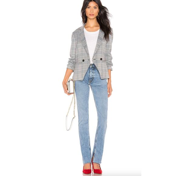 Rachel Zoe Houndstooth Blazer S Black Burgundy Jacket Academia Double Breasted - Picture 1 of 7